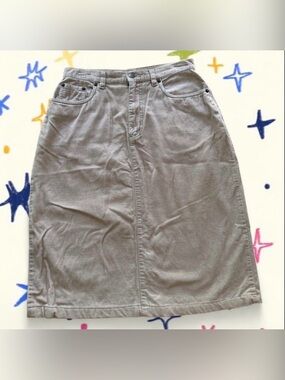 Classic Midi Denim-Style Skirt in Light Taupe